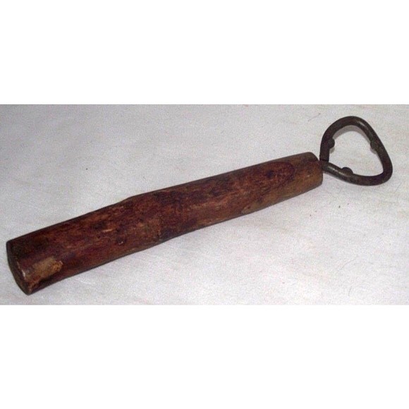 Vintage Bottle Jar Opener Wood Handle Metal Hand Carved Bar Kitchen Tool Old - Picture 2 of 7